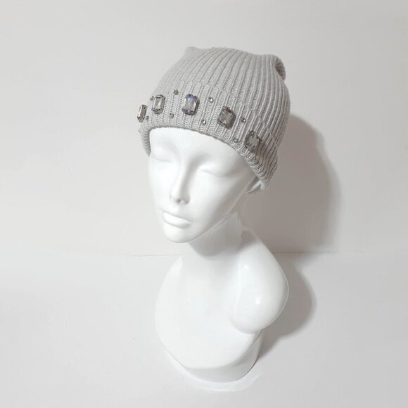 NWOT Indigo light grey beanie hat with crystal embellishments - Picture 7 of 12